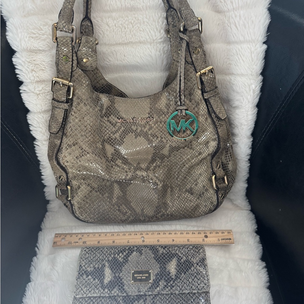 Michael Kors Python Pattern Shoulder Bag - Tan - image 1